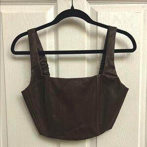 Anthropologie Brown Faux Leather Corset Crop Top